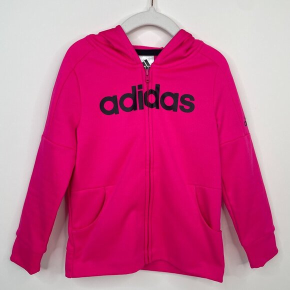 Adidas Girls' Pink Fleece Zip-Up Hoodie with Pockets Size 5 - Picture 1 of 3